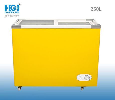 Lodówki do zamrażarek z zakrzywioną szklaną skrzynią Gonidea 250l 8,8 Cu Ft Biały żółty